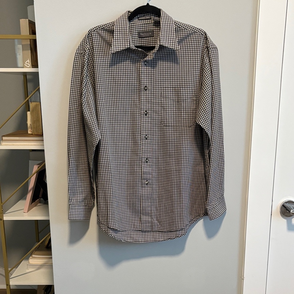 Van Heusen Men's Black, Brown, and White Checkered Shirt